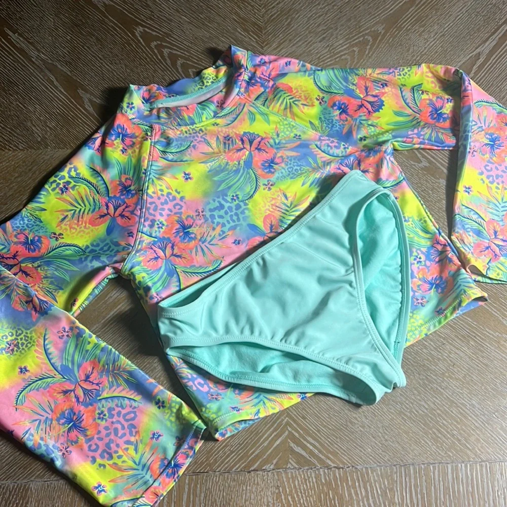 ANGEL BEACH Girl’s Matching Rachguard + Swim Bottom Set 14